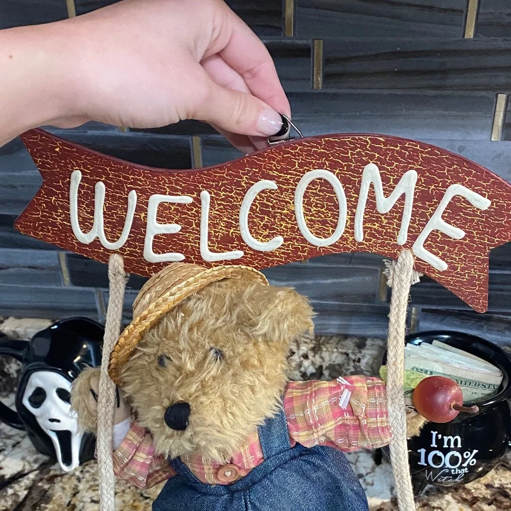 Welcome Bear Swing Decoration hanging country vintage fall door decor wreath